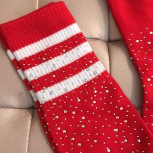 red white striped socks crystal rhinestone sexy sport over knee lingerie rave